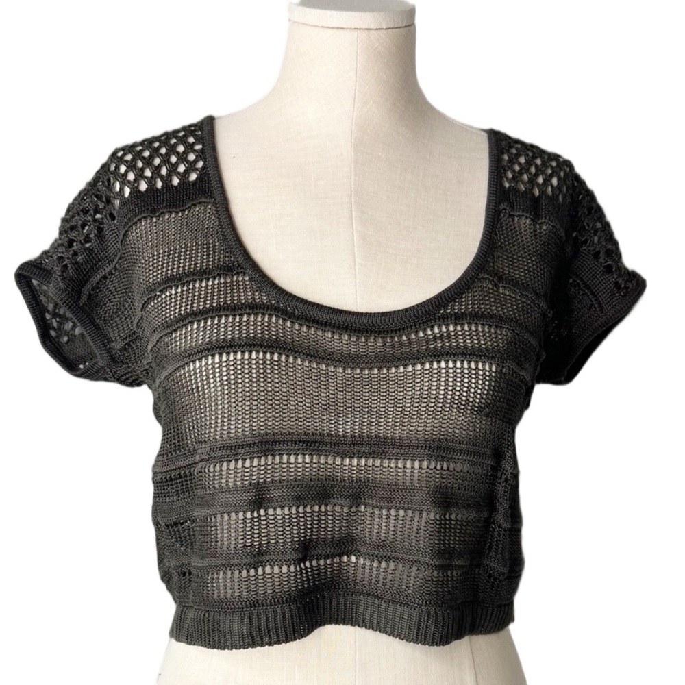 Bebe Olive Green Crochet Crop Top Small Boho Festival Y2K Chic Sweater - Picture 2 of 7